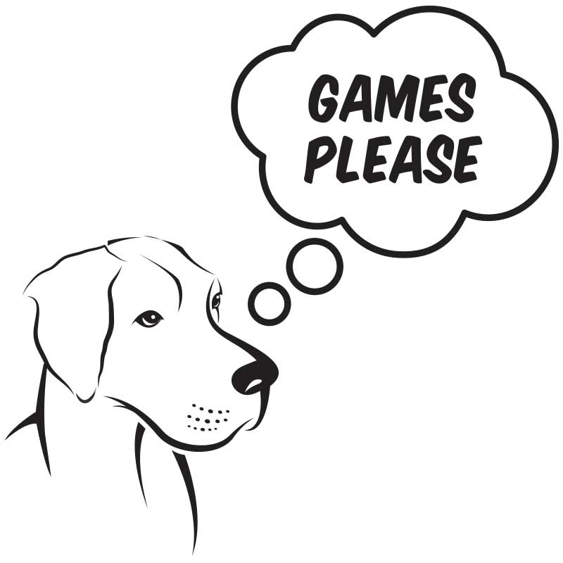 cartoon of a dog asking for games